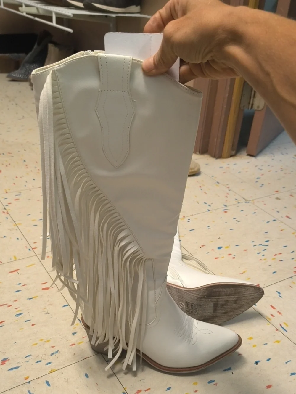 Pierre Dumas White Fringe Over-The-Knee Western Boots